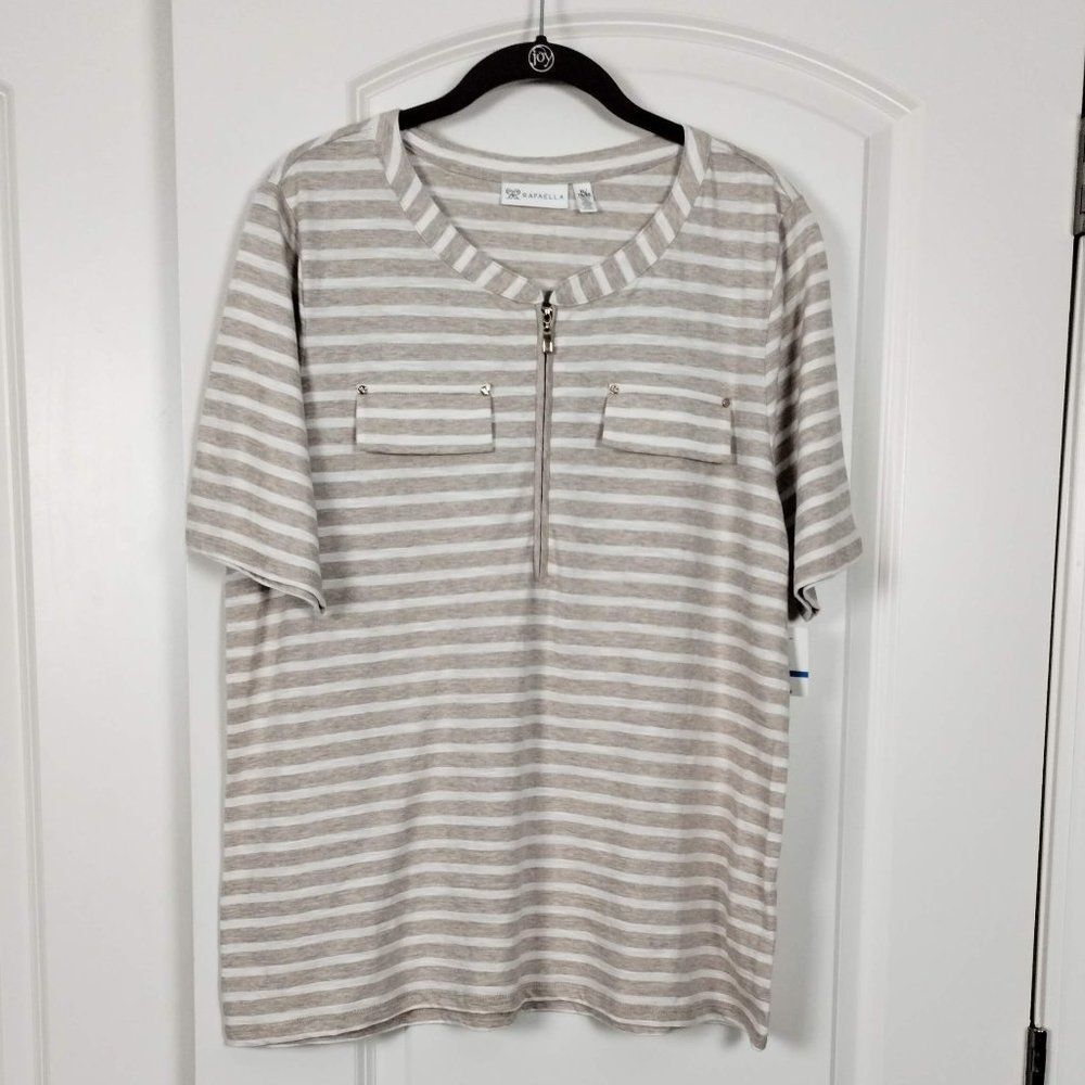 NWT Rafaella Short Sleeve Striped Top, Size XL